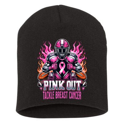 Pink Out Tackle Breast Cancer Awareness Football Short Acrylic Beanie