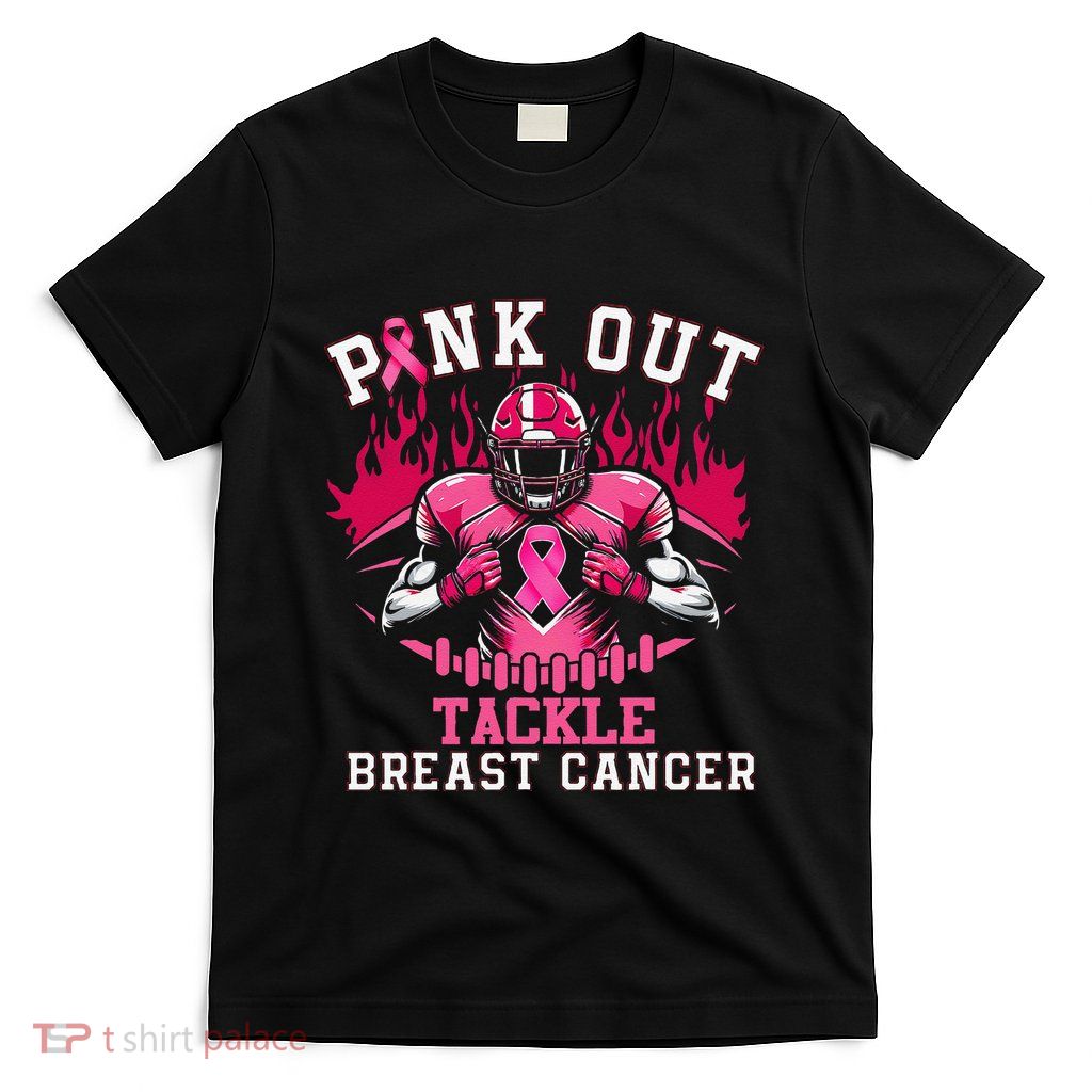 Pin.K Out Tackle Breast Cancer Awareness Football Pin.K Ribbon T-Shirt