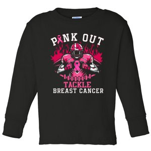 Pin.K Out Tackle Breast Cancer Awareness Football Pin.K Ribbon Toddler Long Sleeve Shirt