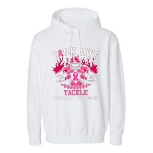 Pin.K Out Tackle Breast Cancer Awareness Football Pin.K Ribbon Garment-Dyed Fleece Hoodie