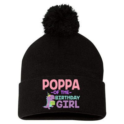 Poppa Of The Birthday For Girl Saurus Rex Dinosaur Party Pom Pom 12in Knit Beanie