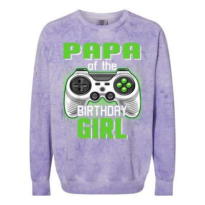 Papa Of The Birthday Video Game Bday Top Gamer Party Gift Colorblast Crewneck Sweatshirt