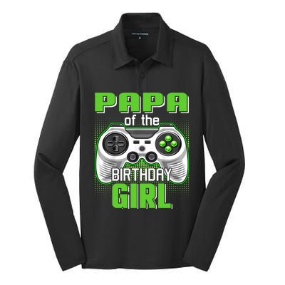 Papa Of The Birthday Video Game Bday Top Gamer Party Gift Silk Touch Performance Long Sleeve Polo