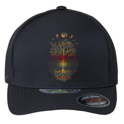 Phases Of The Moon Retro 60S 70S Vibe Tree Of Life Flexfit Unipanel Trucker Cap