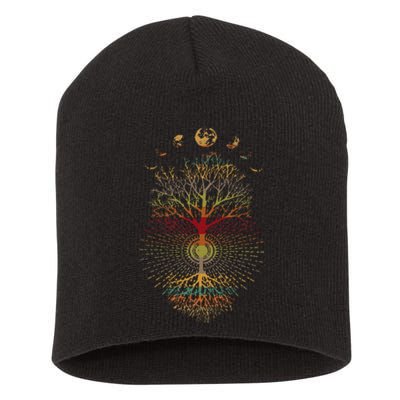 Phases Of The Moon Retro 60S 70S Vibe Tree Of Life Short Acrylic Beanie