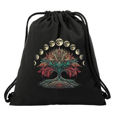 Phases Of The Moon Retro 60's And 70's Vibe Tree Drawstring Bag