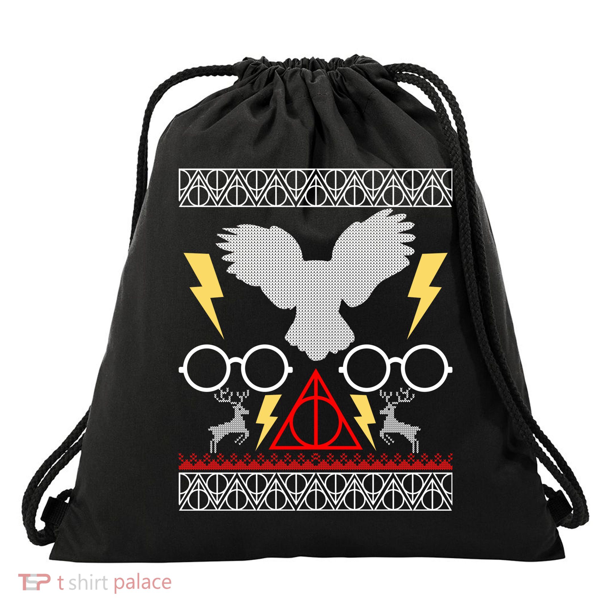 Potter Ugly Christmas Sweater Lighting Drawstring Bag