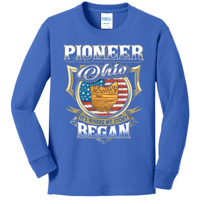 Pioneer Ohio Usa Flag 4th Of July Funny Gift Kids Long Sleeve Shirt