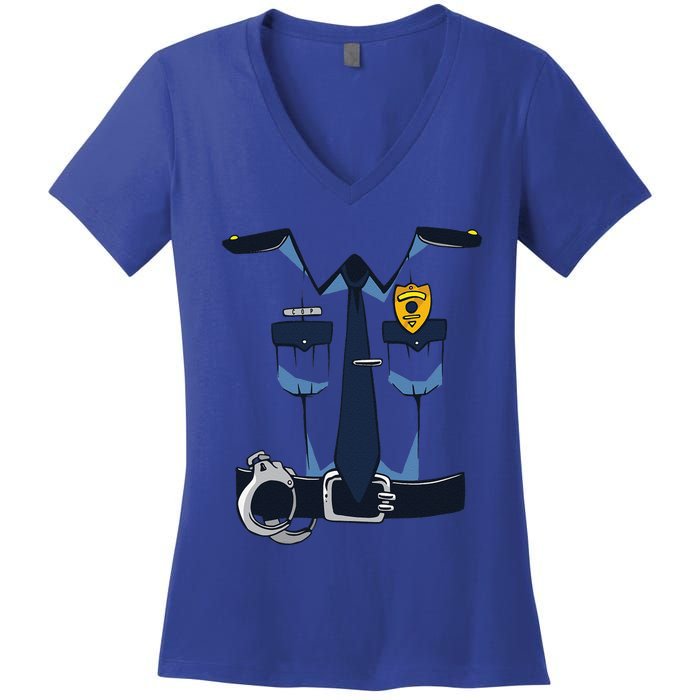 Police Officer Uniform Halloween Costume Women's V-Neck T-Shirt