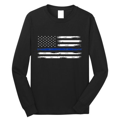 Police Officer US USA American Flag Thin Blue Line Long Sleeve Shirt