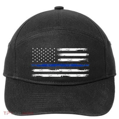 Police Officer US USA American Flag Thin Blue Line 7-Panel Snapback Hat
