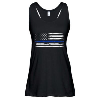 Police Officer US USA American Flag Thin Blue Line Ladies Essential Flowy Tank