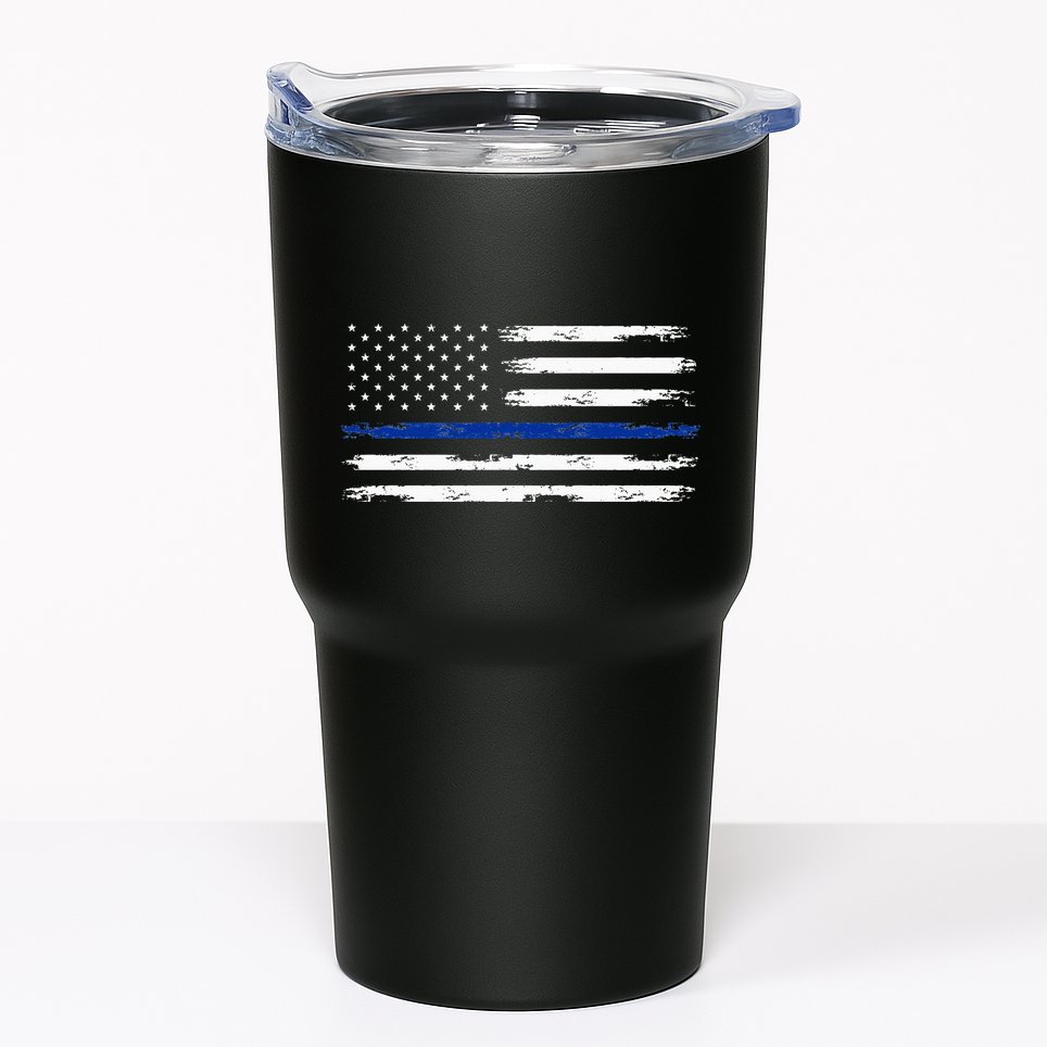 Police Officer US USA American Flag Thin Blue Line Tumbler