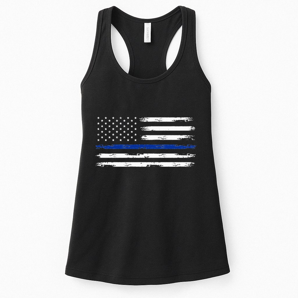 Police Officer US USA American Flag Thin Blue Line Womens Tank Top