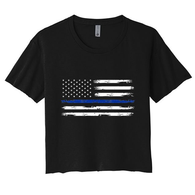 Police Officer US USA American Flag Thin Blue Line Crop Top