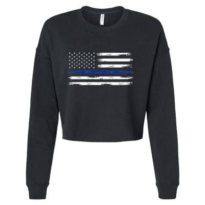 Police Officer US USA American Flag Thin Blue Line Cropped Pullover Crew