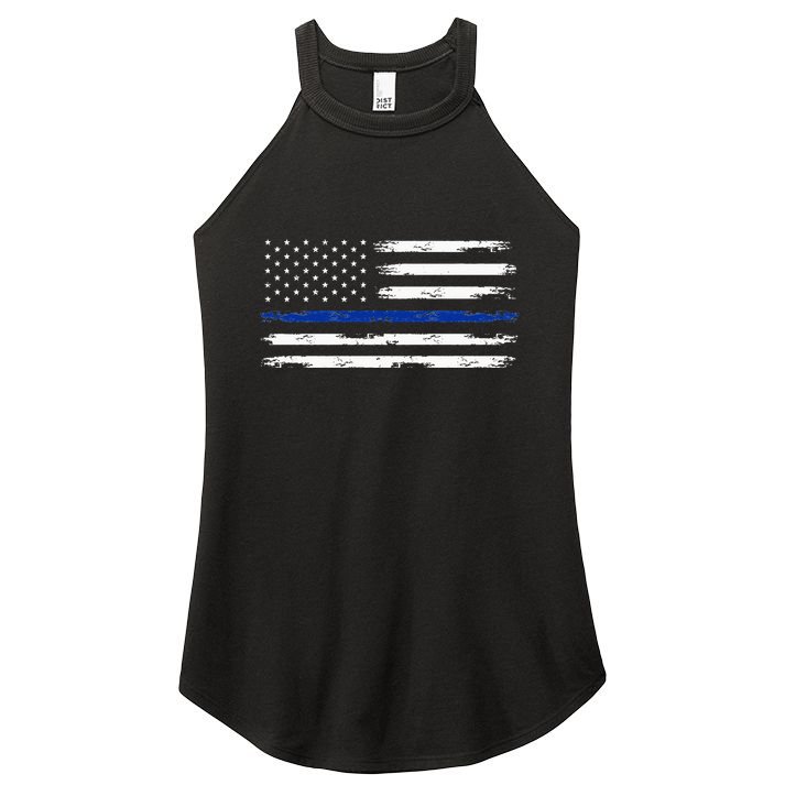 Police Officer US USA American Flag Thin Blue Line Women's Perfect Tri Rocker Tank