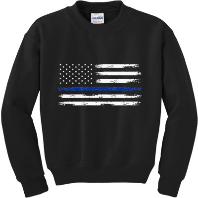 Police Officer US USA American Flag Thin Blue Line Kids Sweatshirt