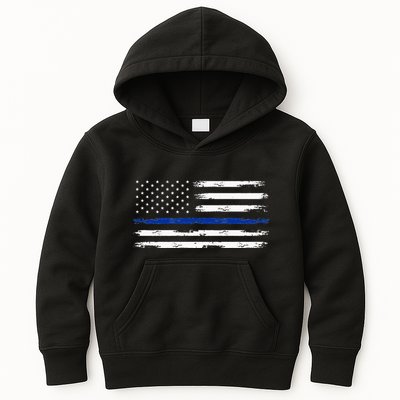 Police Officer US USA American Flag Thin Blue Line Kids Hoodie