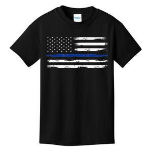 Police Officer US USA American Flag Thin Blue Line Kids T-Shirt