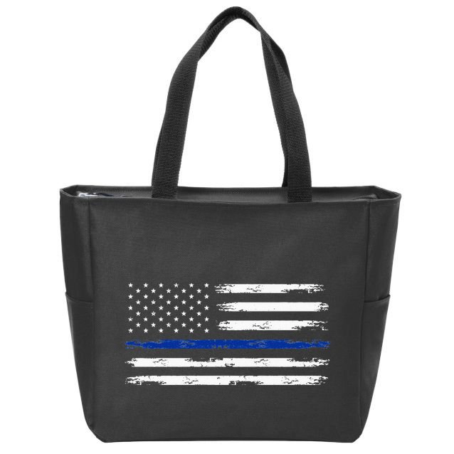 Police Officer US USA American Flag Thin Blue Line Zip Tote Bag