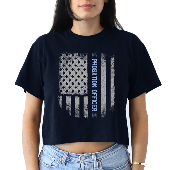 Probation Officer US Flag Hoodie Women's Crop Top Tee