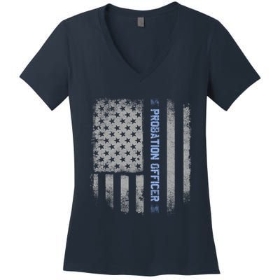 Probation Officer US Flag Hoodie Women's V-Neck T-Shirt