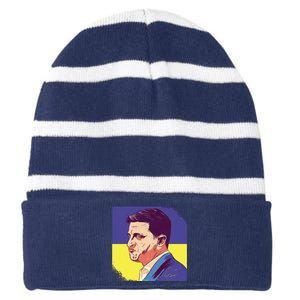 President Of Ukraine Volodymyr Zelenskyy Striped Beanie with Solid Band