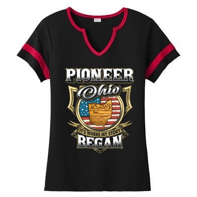 Pioneer Ohio Usa Flag 4th Of July Gift Ladies Halftime Notch Neck Tee