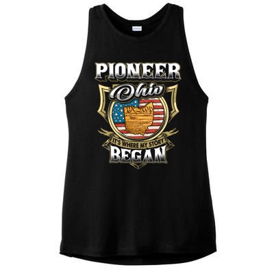 Pioneer Ohio Usa Flag 4th Of July Gift Ladies PosiCharge Tri-Blend Wicking Tank