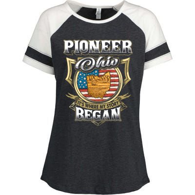 Pioneer Ohio Usa Flag 4th Of July Gift Enza Ladies Jersey Colorblock Tee