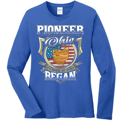 Pioneer Ohio Usa Flag 4th Of July Gift Ladies Long Sleeve Shirt