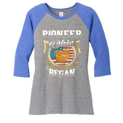 Pioneer Ohio Usa Flag 4th Of July Gift Women's Tri-Blend 3/4-Sleeve Raglan Shirt