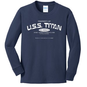 Property Of Uss Titan 2402 Constitution Iii Class Captain Liam Shaw Kids Long Sleeve Shirt