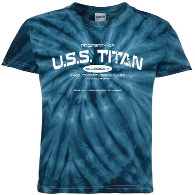 Property Of Uss Titan 2402 Constitution Iii Class Captain Liam Shaw Kids Tie-Dye T-Shirt