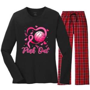 P.I.N.K Out Volleyball Breast Cancer Awareness Women's Long Sleeve Flannel Pajama Set 