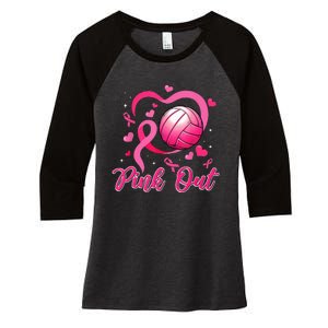 P.I.N.K Out Volleyball Breast Cancer Awareness Women's Tri-Blend 3/4-Sleeve Raglan Shirt