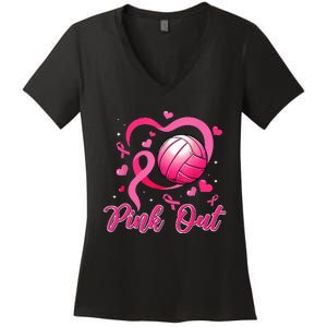 P.I.N.K Out Volleyball Breast Cancer Awareness Women's V-Neck T-Shirt