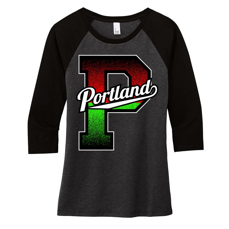 Portland Oregon Vintage Big P Women's Tri-Blend 3/4-Sleeve Raglan Shirt