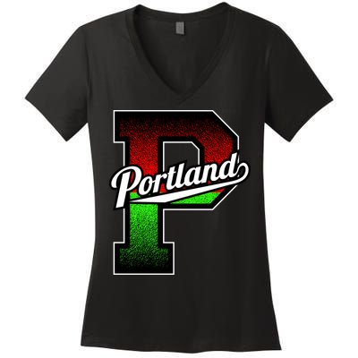 Portland Oregon Vintage Big P Women's V-Neck T-Shirt