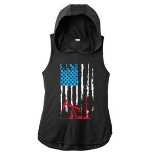 Patriotic Oilfield Worker Oilman Oil Rig Drilling US Flag Ladies PosiCharge Tri-Blend Wicking Draft Hoodie Tank