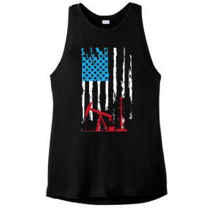 Patriotic Oilfield Worker Oilman Oil Rig Drilling US Flag Ladies PosiCharge Tri-Blend Wicking Tank