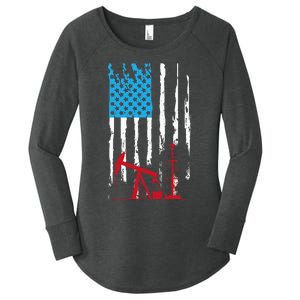 Patriotic Oilfield Worker Oilman Oil Rig Drilling US Flag Women's Perfect Tri Tunic Long Sleeve Shirt