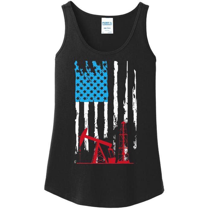 Patriotic Oilfield Worker Oilman Oil Rig Drilling US Flag Ladies Essential Tank