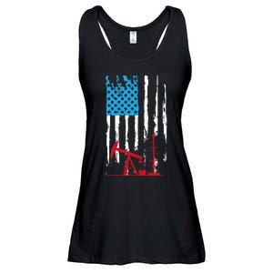 Patriotic Oilfield Worker Oilman Oil Rig Drilling US Flag Ladies Essential Flowy Tank