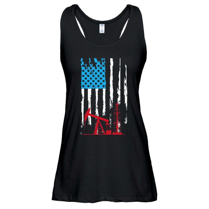 Patriotic Oilfield Worker Oilman Oil Rig Drilling US Flag Ladies Essential Flowy Tank