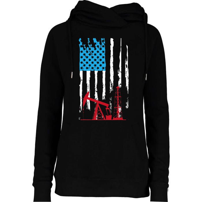 Patriotic Oilfield Worker Oilman Oil Rig Drilling US Flag Womens Funnel Neck Pullover Hood