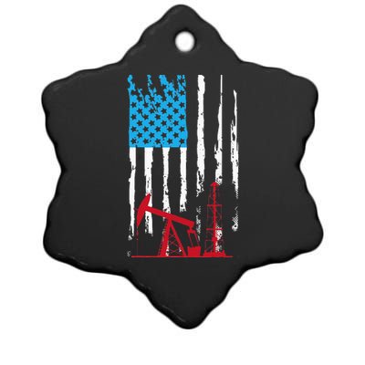 Patriotic Oilfield Worker Oilman Oil Rig Drilling US Flag Ceramic Star Ornament