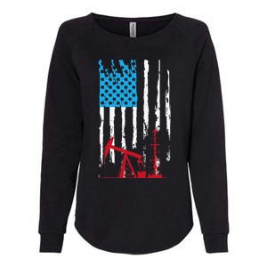 Patriotic Oilfield Worker Oilman Oil Rig Drilling US Flag Womens California Wash Sweatshirt