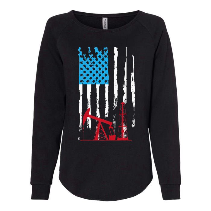 Patriotic Oilfield Worker Oilman Oil Rig Drilling US Flag Womens California Wash Sweatshirt